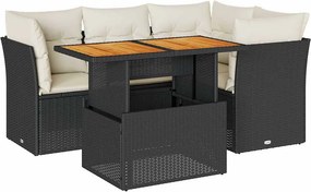 vidaXL 5 részes fekete polyrattan kerti kanapészett párnákkal