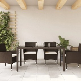 barna polyrattan üveglapos kerti asztal 150 x 90 x 75 cm