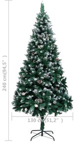 műkarácsonyfa fenyőtobozokkal és fehér hóval 240 cm