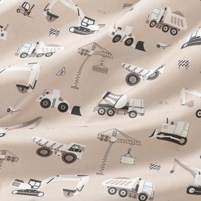Goldea gyerek pamut ágyneműhuzat - teherautók és markolók bézs alapon 140 x 200 és 70 x 90 cm