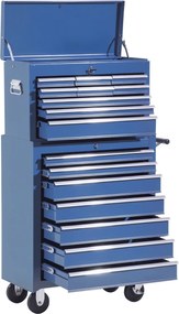 HOMCOM Műhely Kocsi Szerszámosládával, Zárható Szerszámkocsi Fiókokkal, Szerszámrekesszel, Kulcsokkal és Csúszásmentes Szőnyegekkel, Kék | Aosom