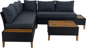 Kerti rattan szett, akácfa, fekete/szürke/természetes, MALKOM