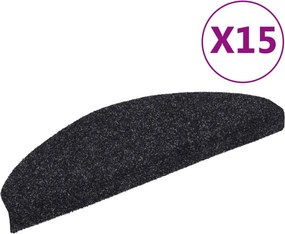 vidaXL 15 db öntapadós lépcsőszőnyeg, 65 x 21 x 4 cm, fekete, félkör alakú, nagy