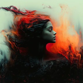 Vászonkép Canvas Nő Tűz Lángok Dark Art 40x40