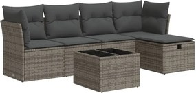 vidaXL 6 részes szürke polyrattan kerti ülőgarnitúra párnákkal