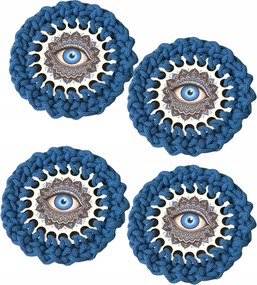 Horgolt poháralátét szett kék mintás 43 4db-os