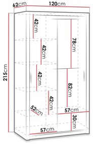 Ruhásszekrény tolóajtókkal Klary SZ120 KE04 (fehér)  . 1105733