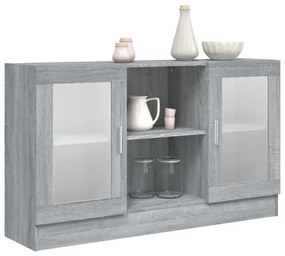 szürke sonoma színű szerelt fa vitrinszekrény 120x30,5x70 cm