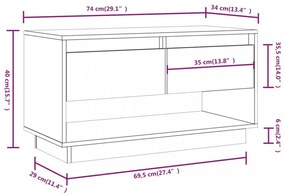 szürke tömör fenyőfa TV-szekrény 74x34x40 cm