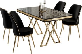 Vals étkezőgarnitúra, fekete márvány-arany, 130 cm – TR240CHR2344