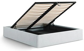 Világosszürke kárpitozott ágyneműtartós-ágytámla nélkül franciaágy ágyráccsal 180x200 cm Susan – Micadoni