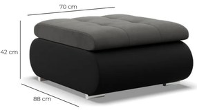 Tokio puff, bársony + műbőr, szürke - fekete