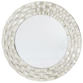 Ezüst színű kör alakú fali tükör domború hullám mintával 90x90x4,5cm
