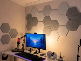 Bilnora extra sűrű Hatszögletű öntapadós hátoldalú filc hangszigetelő panel nappaliba 9mm Vastag 50*50 cm - 06 silver , 50x50x0,9cm