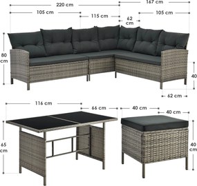 Juskys Manacor kerti rattan szett - szürke/antracit párnák