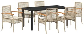 vidaXL Kert étkező szett 7 pcs Bézs polirattan
