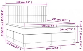 tópszínű szövet rugós és LED-es ágy matraccal 160x200 cm