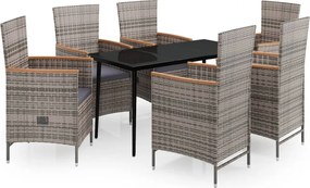 vidaXL 7 részes szürke kerti étkezőgarnitúra párnákkal