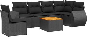 vidaXL 7 részes fekete polyrattan kerti ülőgarnitúra párnával