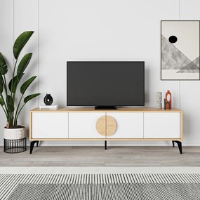 Fehér-natúr színű TV-állvány tölgyfa dekorral 180x51 cm Vae – Marckeric