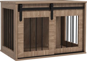 PawHut Kutya kennel beltéri állatoknak 1 csúszóajtóval, oldalasztallal, fém fából készült hatással, mérete: 57H x 80L x 54W cm | Aosom