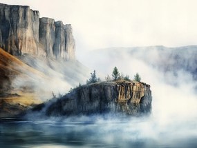 Vászonkép Canvas Tájkép Hegyek Sziklák Fjord Tó Köd 80x60