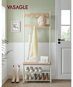 Kabáttartó cipőtároló paddal, tölgy és fehér