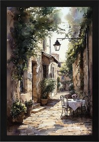 Poszter Keret Fa Város Dél Utca Macskakövek Házak Kávézó 40x60