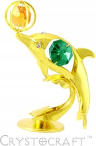 Fém aranyozott delfin figura labdával arany strasszokkal swarovski delfin