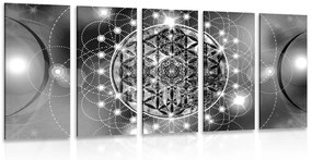5-részes kép varázslatos Mandala fekete fehérben