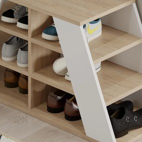 Pyramid Shoe Bench - Oak, White