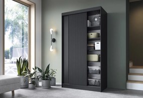 PRESCO 2 tolóajtós ruhásszekrény, 120x220x60, fekete