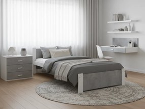 Ágy IKAROS 90 x 200 cm, beton/fehér Matrac: Coco Maxi matrac 20 cm, Ágyrács: Deszkás ágyráccsal
