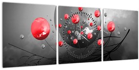 Piros absztrakt gömbök képe (órával) (90x30 cm)