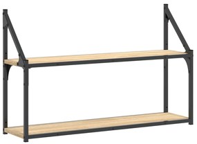 2 szintes sonoma tölgy színű szerelt fa fali polc 80x21x51 cm