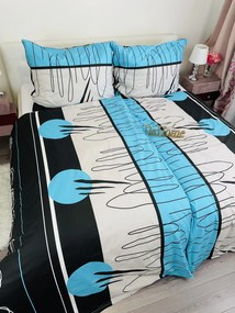 Splash fekete és türkiz pamut ágyneműhuzat TiaHome - 1x Párna 90x70cm, 1x Paplan 140x200cm