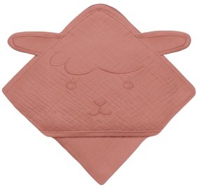 Lionelo - Gyerek muszlin kapucnis törölköző, korallpiros