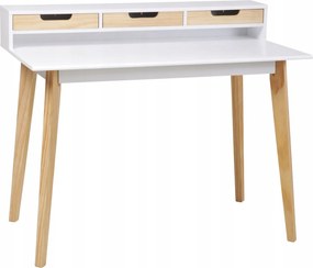 Íróasztal Széles Skandináv Tárolórekesz Fiókok Fehér