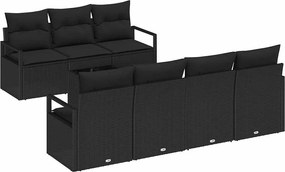 vidaXL Kerti Kanapé Szett 8 pcs Fekete Poli rattan és acél és üveg