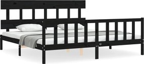 vidaXL fekete tömör fa ágykeret fejtámlával 200 x 200 cm