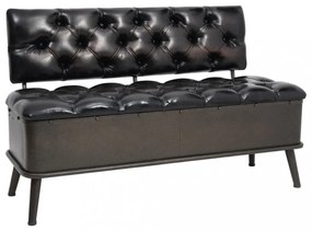 fekete műbőr tárolópad háttámlával 110 cm
