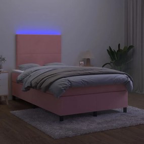 rózsaszín bársony rugós és LED-es ágy matraccal 120x200 cm