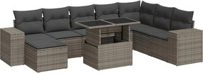 vidaXL 9 részes szürke polyrattan kerti ülőgarnitúra párnákkal