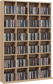 HOMCOM CD és DVD tároló, multimédiás polc 24 rekesszel, maximális kapacitás 480 CD/312 DVD, fából készült könyvespolc állítható polcokkal, 89 x 20 x 1