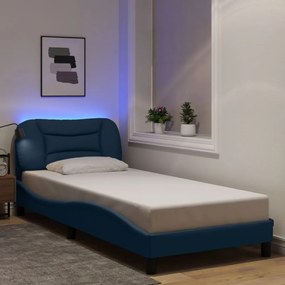 ágykeret LED-ekkel matrac nélkül 90x200 cm kék szövet