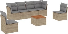 vidaXL 7 részes bézs polyrattan kerti ülőgarnitúra párnákkal