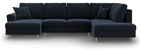 Sötétkék bársony kinyitható tárolóhelyes sarokkanapé (jobb oldali-U alakú) Kyoto – Cosmopolitan Design