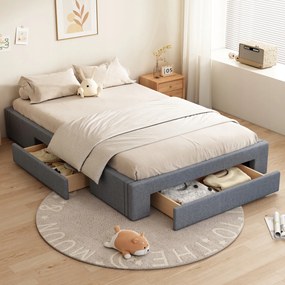 Lapos ágy 140*200 cm, három tárolórekesz franciaágy szürke