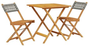 vidaXL 3 részes szürke polyrattan és tömör fa bisztrószett