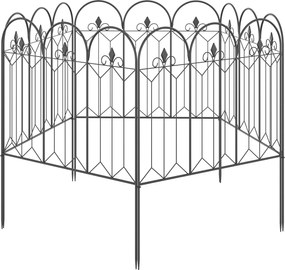 Outsunny Kerti Kerítések 305x79,5 cm 5 db-os Dekoratív Fém Kerti Kerítés Szabadon Kombinálható Állatvédő Pavilonhoz, Gyephez Fekete | Aosom